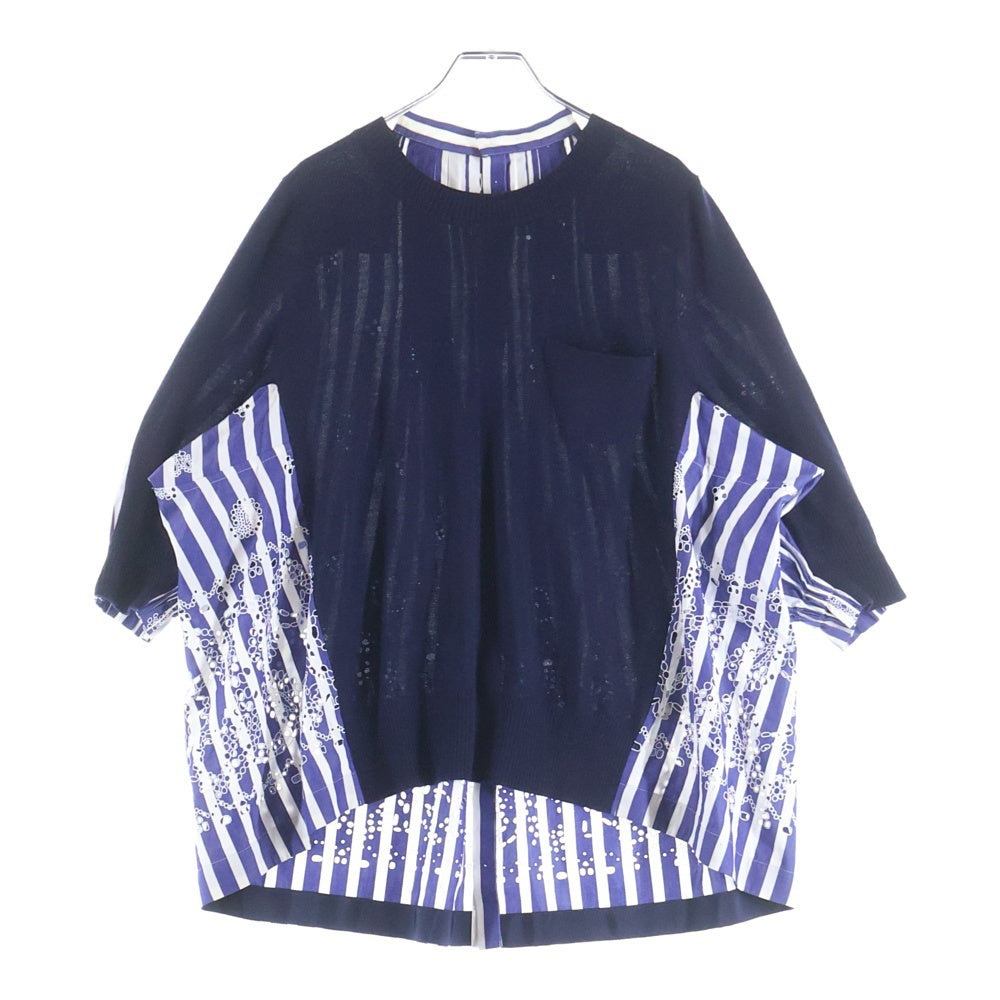 Sacai(サカイ) 21AW ペイズリー柄 ニットドッキング 七分丈シャツ ブルー レディース 21-05700