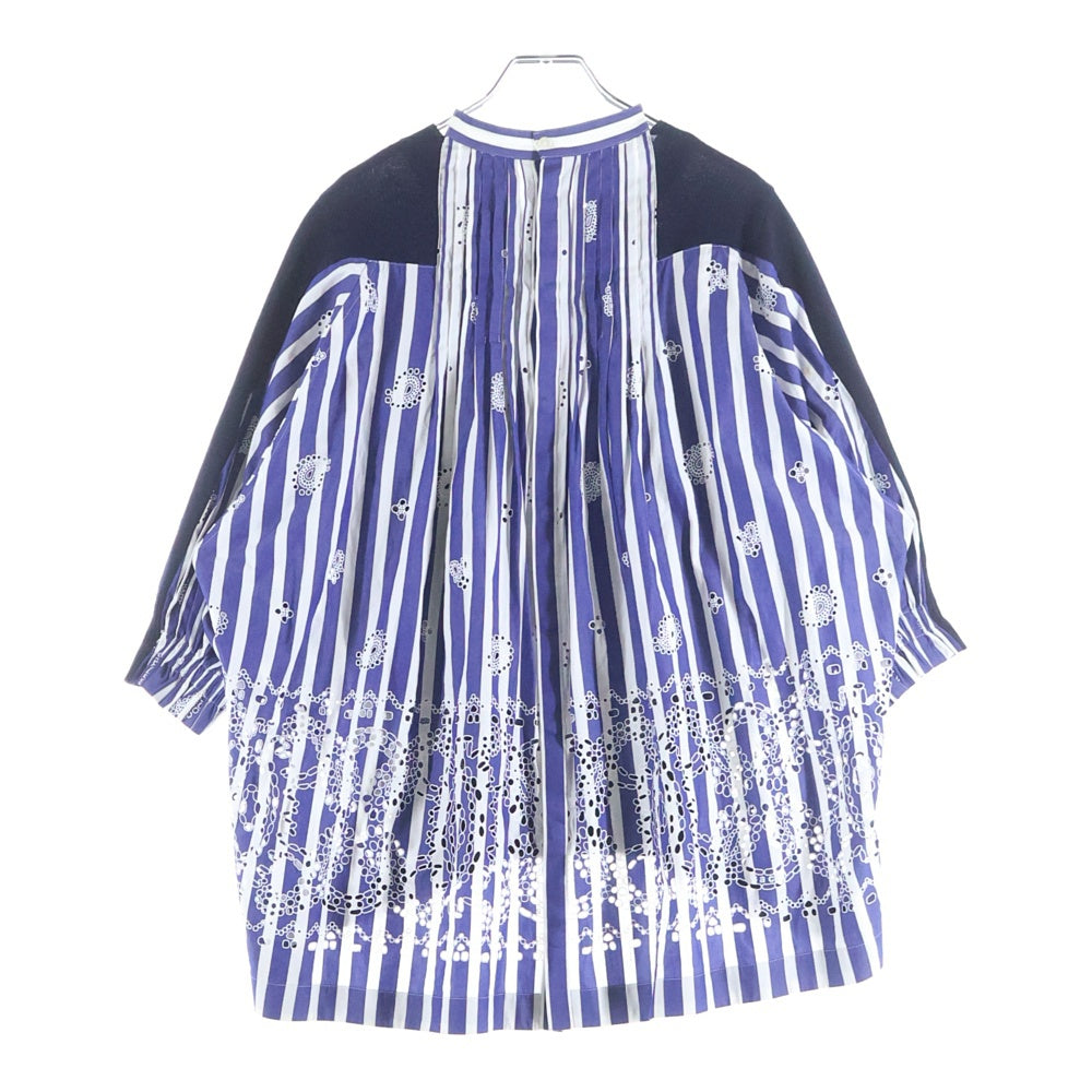Sacai(サカイ) 21AW ペイズリー柄 ニットドッキング 七分丈シャツ ブルー レディース 21-05700