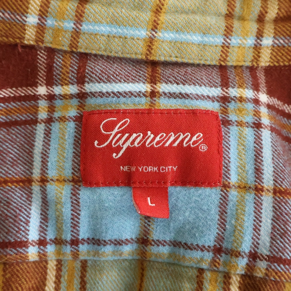 SUPREME(シュプリーム) 22AW Plaid Flannel Shirt 胸ロゴエンブロイダリー フランネル 長袖チェックシャツ ブラウン/ライトブルー