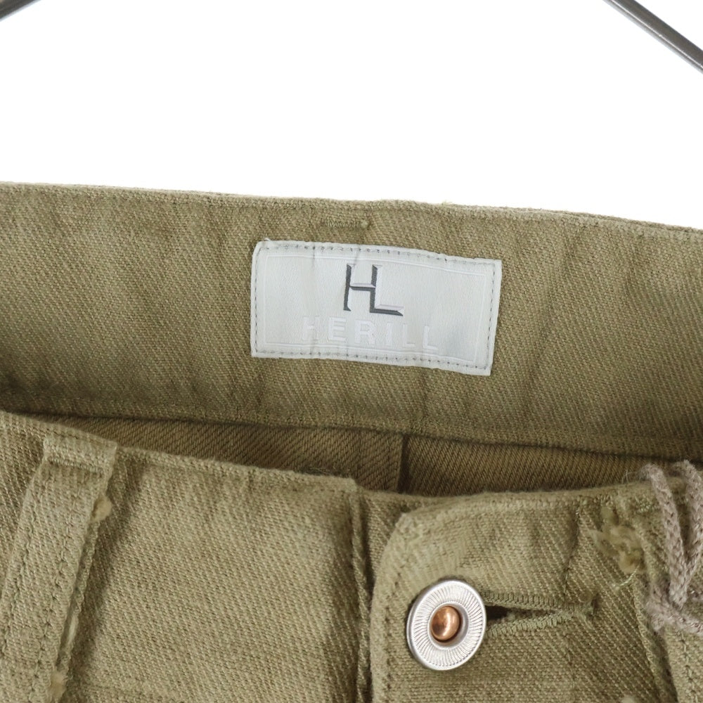HERILL(ヘリル) HERILL ヘリル 22SS HL DENIM CARGOPANTS マルチポケット コットン ジップアップ デニムカーゴパンツ カーキ 22-030-HL-8090-1