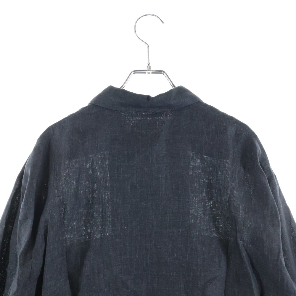 COMOLI(コモリ) 22SS C.P.O JKT ダブル胸ポケット レギュラーカラー リネン 長袖シャツ ブラック V01-01019