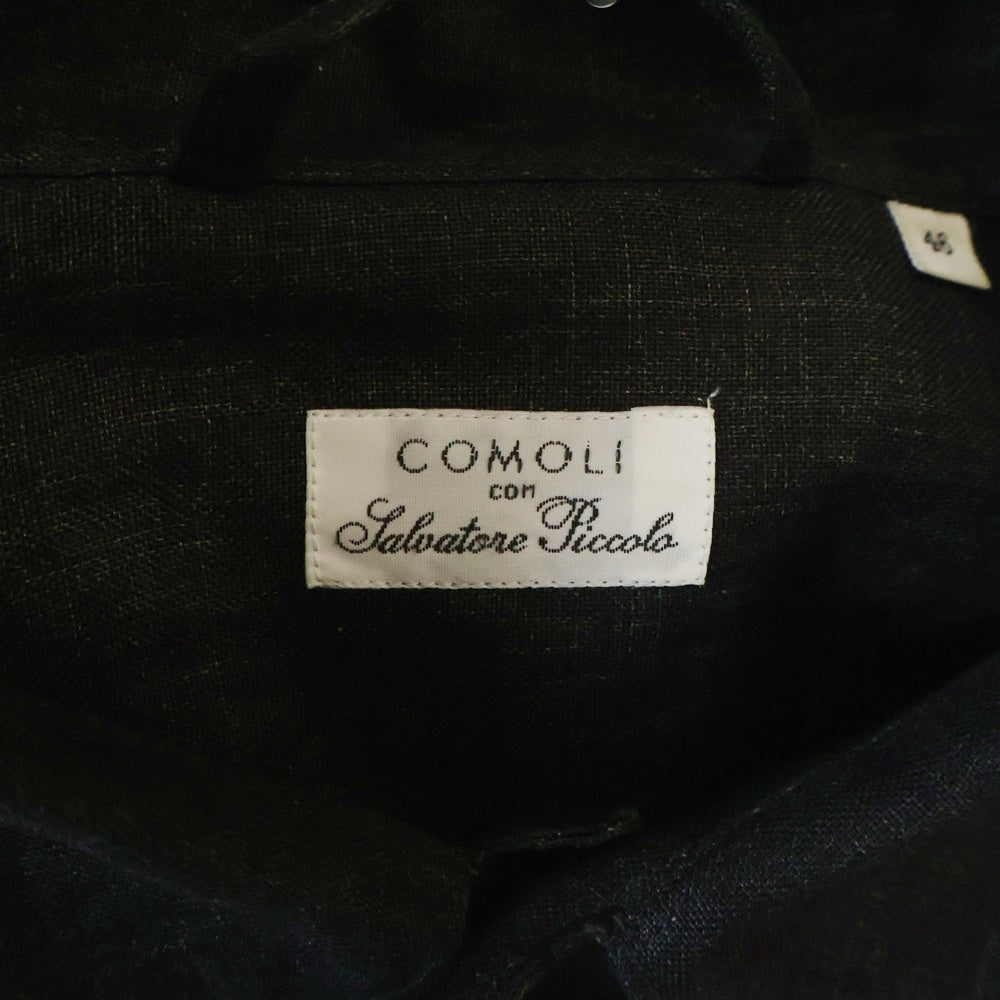 COMOLI(コモリ) 22SS C.P.O JKT ダブル胸ポケット レギュラーカラー リネン 長袖シャツ ブラック V01-01019