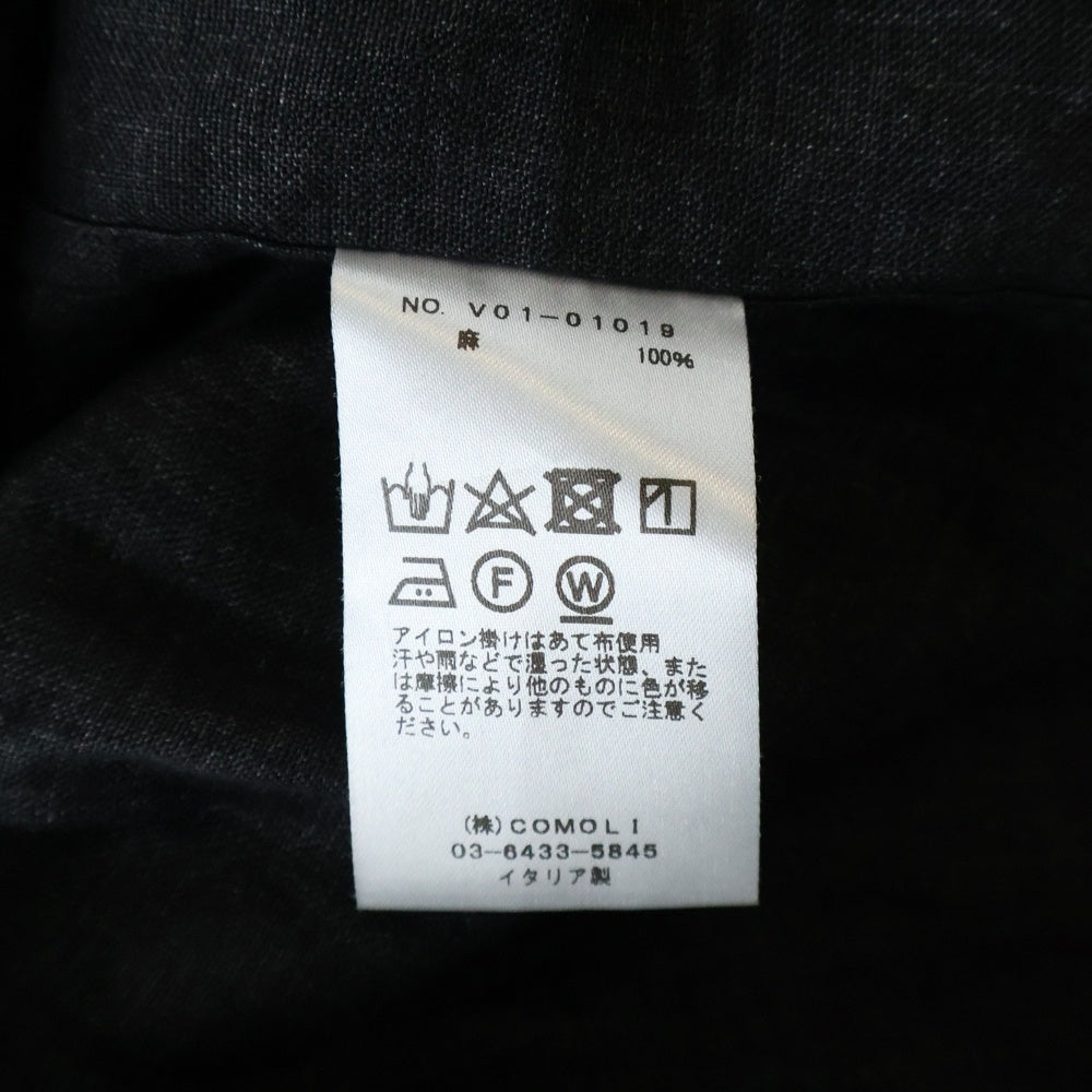 COMOLI(コモリ) 22SS C.P.O JKT ダブル胸ポケット レギュラーカラー リネン 長袖シャツ ブラック V01-01019