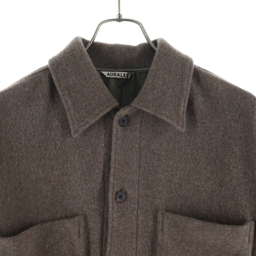 AURALEE(オーラリー) 21AW CASHMERE WOOL BRUSHED JERSEY BIG SHIRTS カシミヤウール ブラッシュド ジャージー ビッグシルエット 長袖シャツ ブラウン A21AB01PT