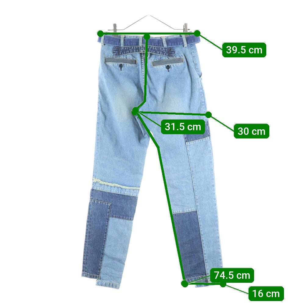 Sacai(サカイ) 21SS PATCH WORK DENIM PANTS パッチワーク マルチポケット ベルト付き デニムパンツ インディゴ 21-02512M