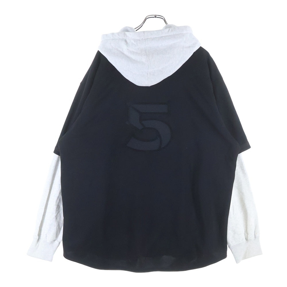 SUPREME(シュプリーム) 22SS Baseball Jersey hooded sweatshirt フロント エンブロイダリー ベースボール レイヤード スウェット プルオーバー パーカーフーディ ブラック/グレー