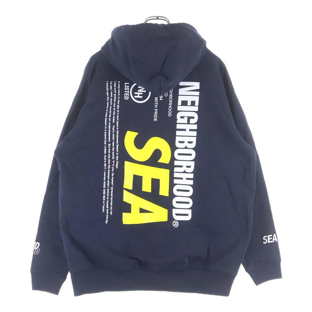 NEIGHBORHOOD(ネイバーフッド) ×WIND AND SEA C-HOODED LS ウィンダンシー フロントロゴ ロングスリーブ スウェット プルオーバー フーディ パーカー ネイビー 201ELWSN-CSM01S