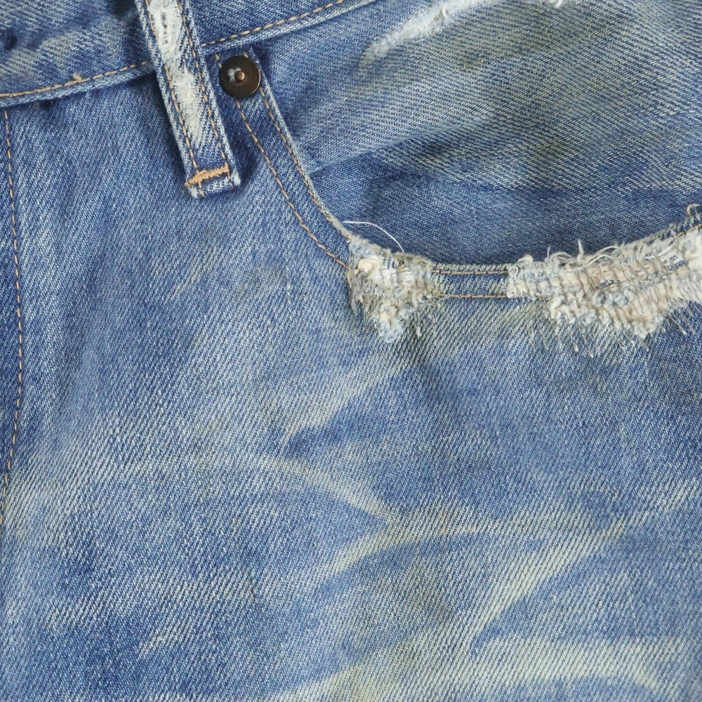 MINEDENIM(マインデニム) CRASH DENIM PANTS クラッシュ加工 マルチポケット ダメージ ストレート デニム パンツ インディゴ 1609-1005-86-352