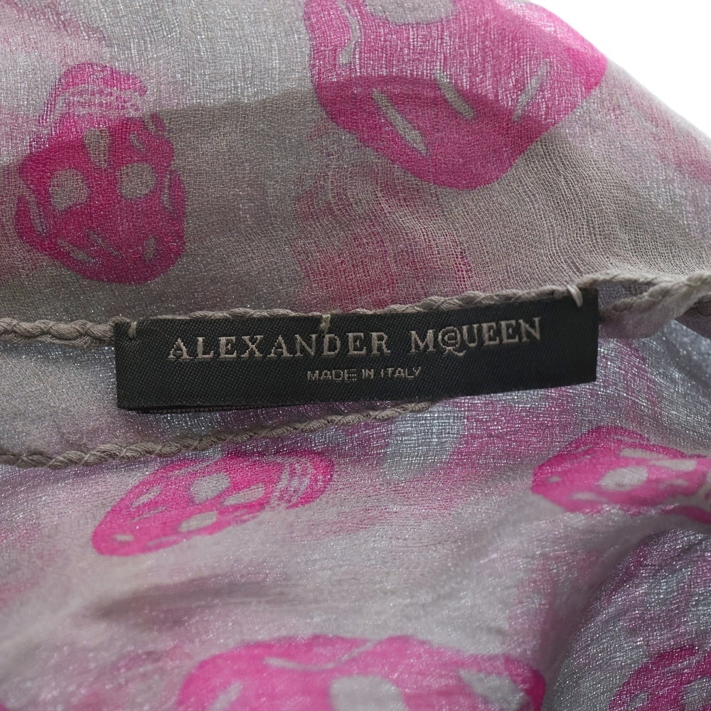 Alexander McQueen(アレキサンダーマックイーン) スカルロゴデザイン スクエア型 スカーフ ストール グレー レディース