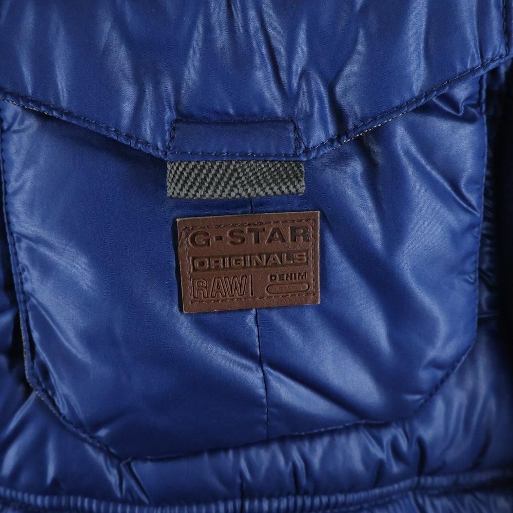 G-STAR RAW(ジースターロウ) ロゴレザーパッチ フーデッド中綿ジャケット ブルー