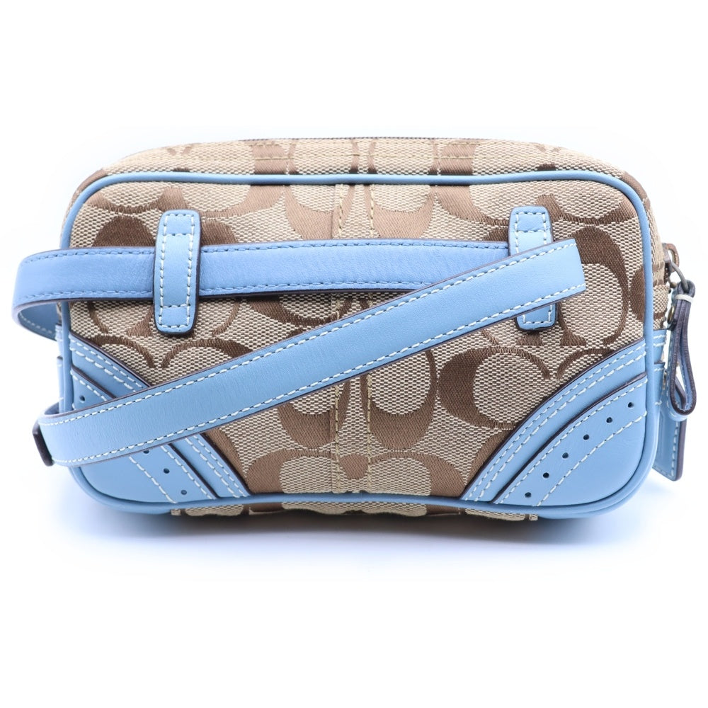 COACH(コーチ) シグネチャー柄 ロゴデザイン レザートリム ボディバッグ ブラウン/ブルー レディース