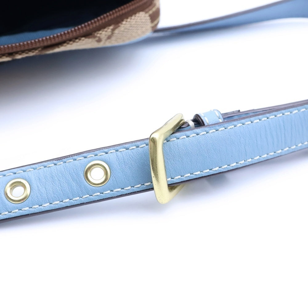 COACH(コーチ) シグネチャー柄 ロゴデザイン レザートリム ボディバッグ ブラウン/ブルー レディース