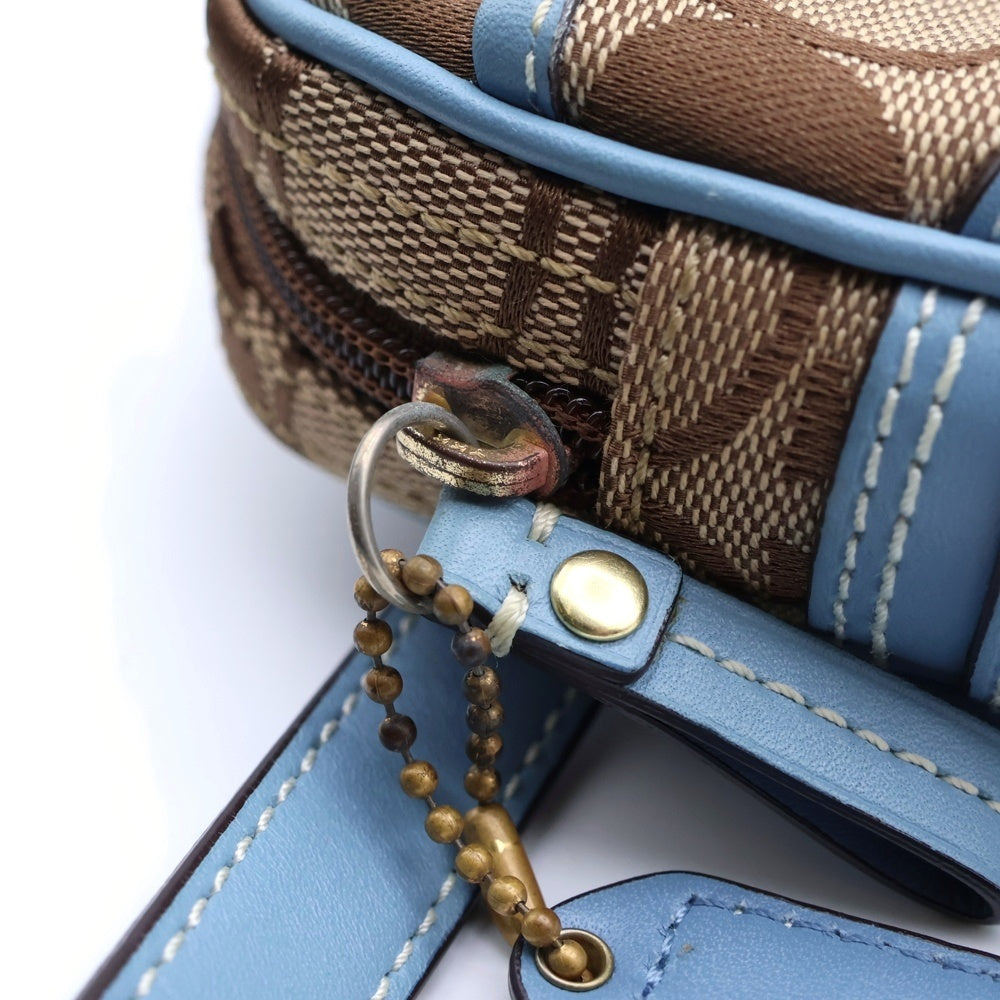 COACH(コーチ) シグネチャー柄 ロゴデザイン レザートリム ボディバッグ ブラウン/ブルー レディース