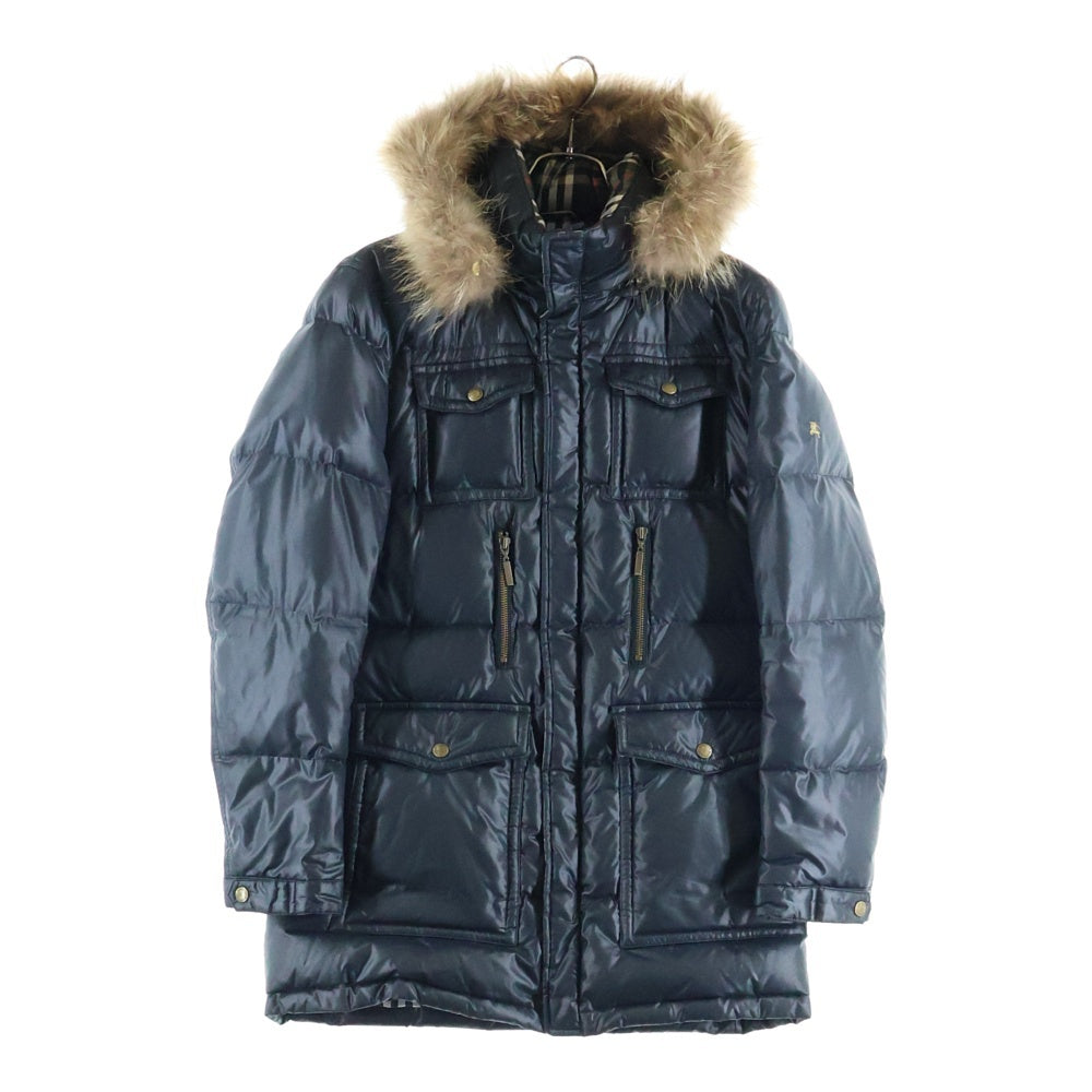BURBERRY BLACK LABEL(バーバリー ブラックレーベル) 裏地ノバチェック ファーフーデッド ジップアップダウンジャケット ブラック BMP70-736-09