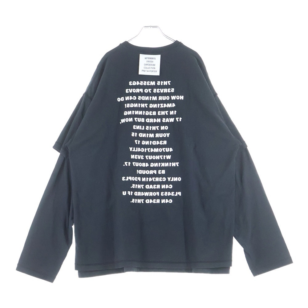 VETEMENTS(ヴェトモン) 24AW BRAINPOWER INSIDE-OUT LAYERED LONGSLEEVE T-SHIRT ブレインパワー インサイドアウト レイヤード ロングスリーブ Tシャツ カットソー ブラック UA65LS230B
