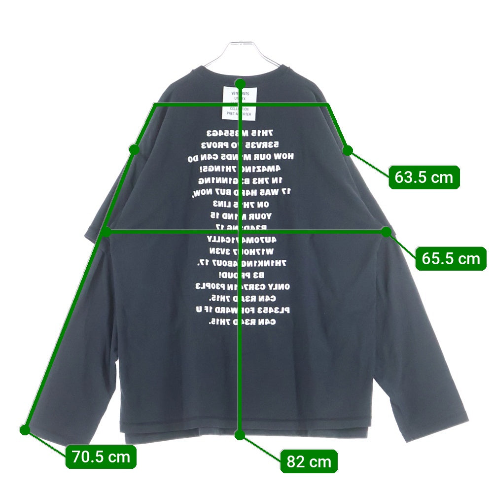 VETEMENTS(ヴェトモン) 24AW BRAINPOWER INSIDE-OUT LAYERED LONGSLEEVE T-SHIRT ブレインパワー インサイドアウト レイヤード ロングスリーブ Tシャツ カットソー ブラック UA65LS230B