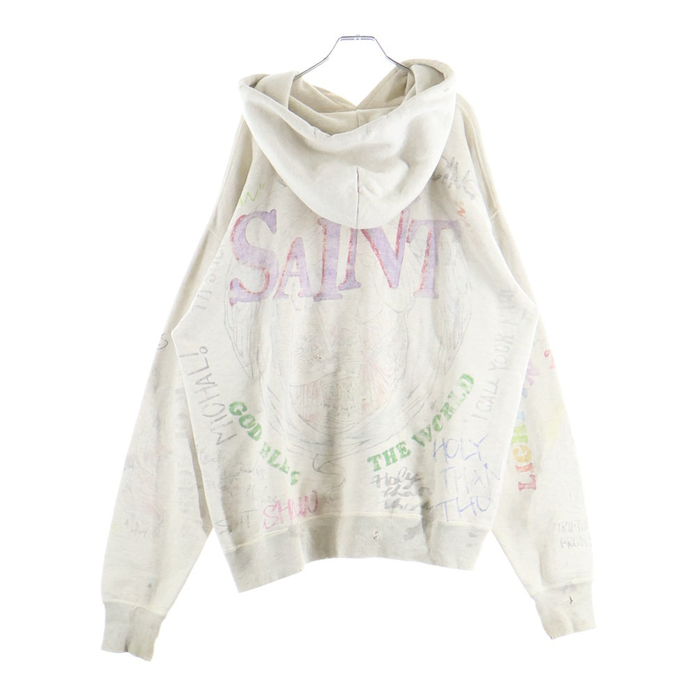 SAINT MICHAEL(セントマイケル) 20AW SM7 Hoodie ダメージ加工 プルオーバースウェットパーカー フーディー グレー SM-A20-0000-013