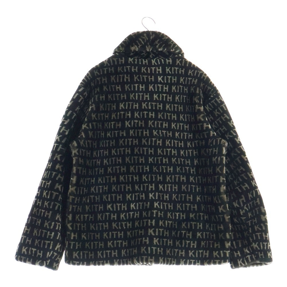 KITH(キス) 22AW PRINTED SHEARLING SHORT BECKER COAT 総柄ロゴプリント ショート ラムファーベッカーコート ブラック/ベージュ
