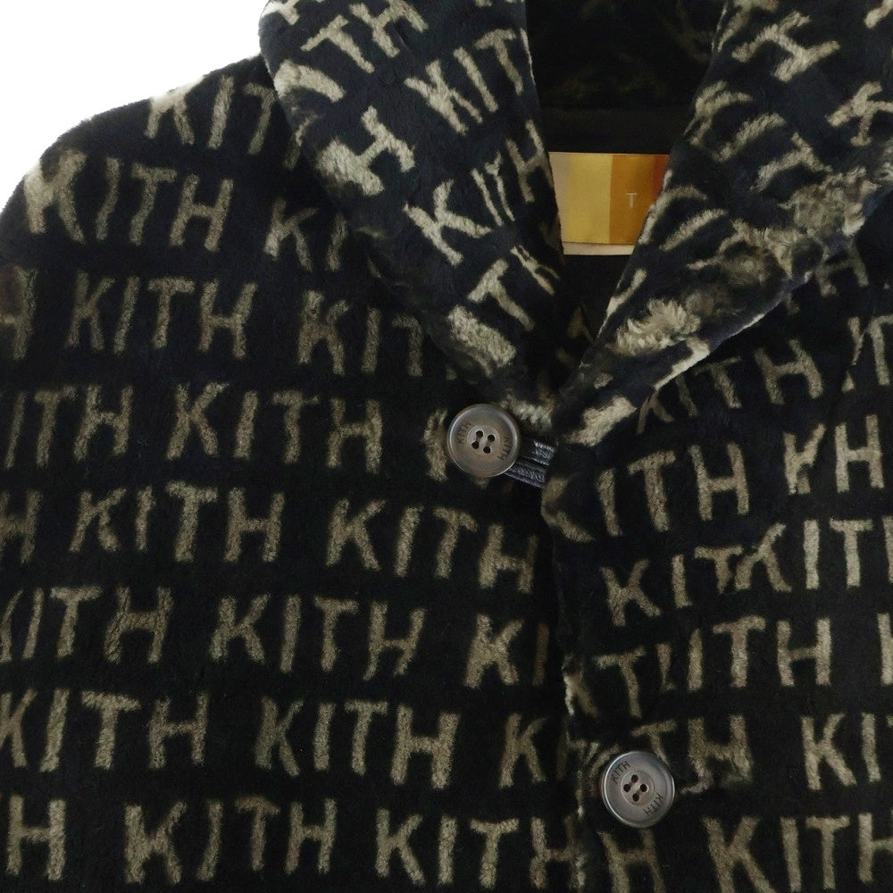 KITH(キス) 22AW PRINTED SHEARLING SHORT BECKER COAT 総柄ロゴプリント ショート ラムファーベッカーコート ブラック/ベージュ