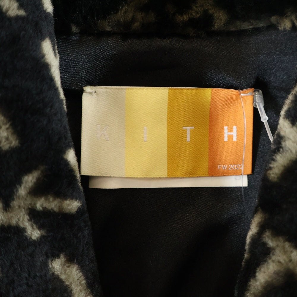 KITH(キス) 22AW PRINTED SHEARLING SHORT BECKER COAT 総柄ロゴプリント ショート ラムファーベッカーコート ブラック/ベージュ