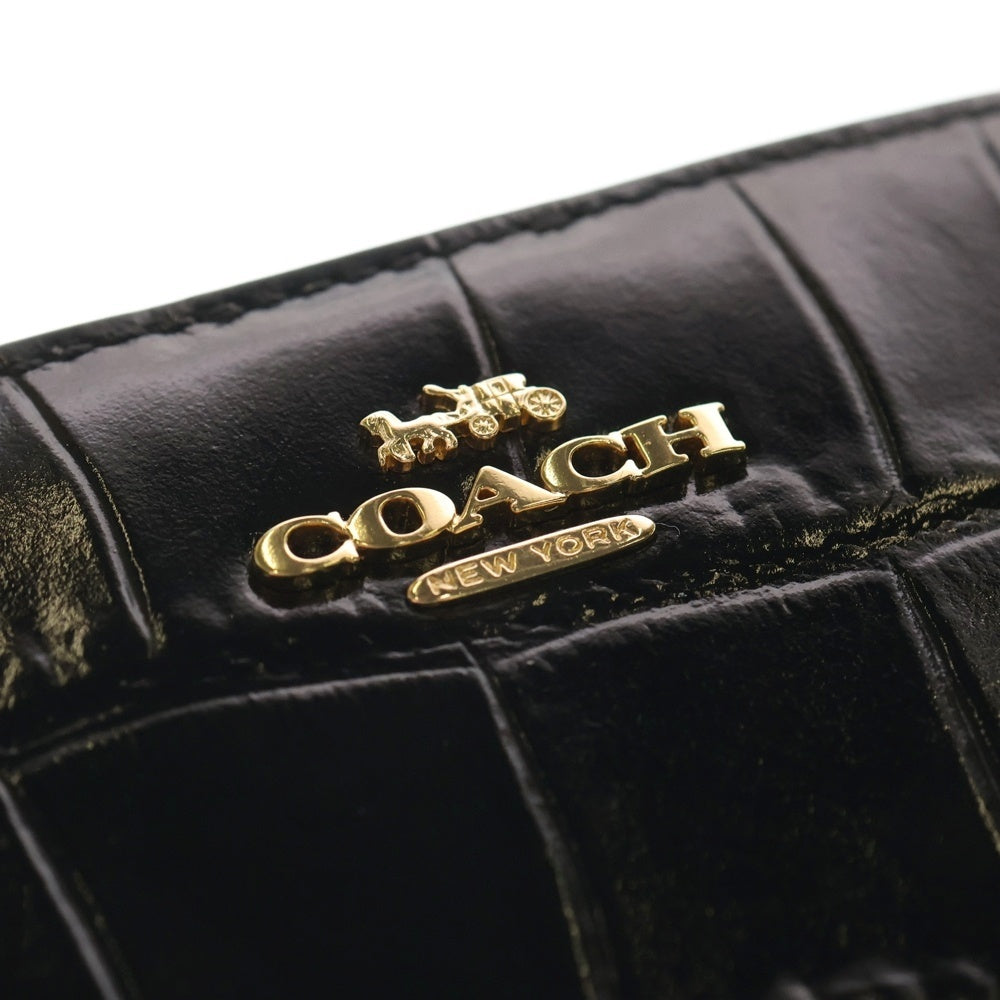COACH(コーチ) ロゴ刻印 クロコ型押し コンパクトレザーウォレット 財布 ブラック