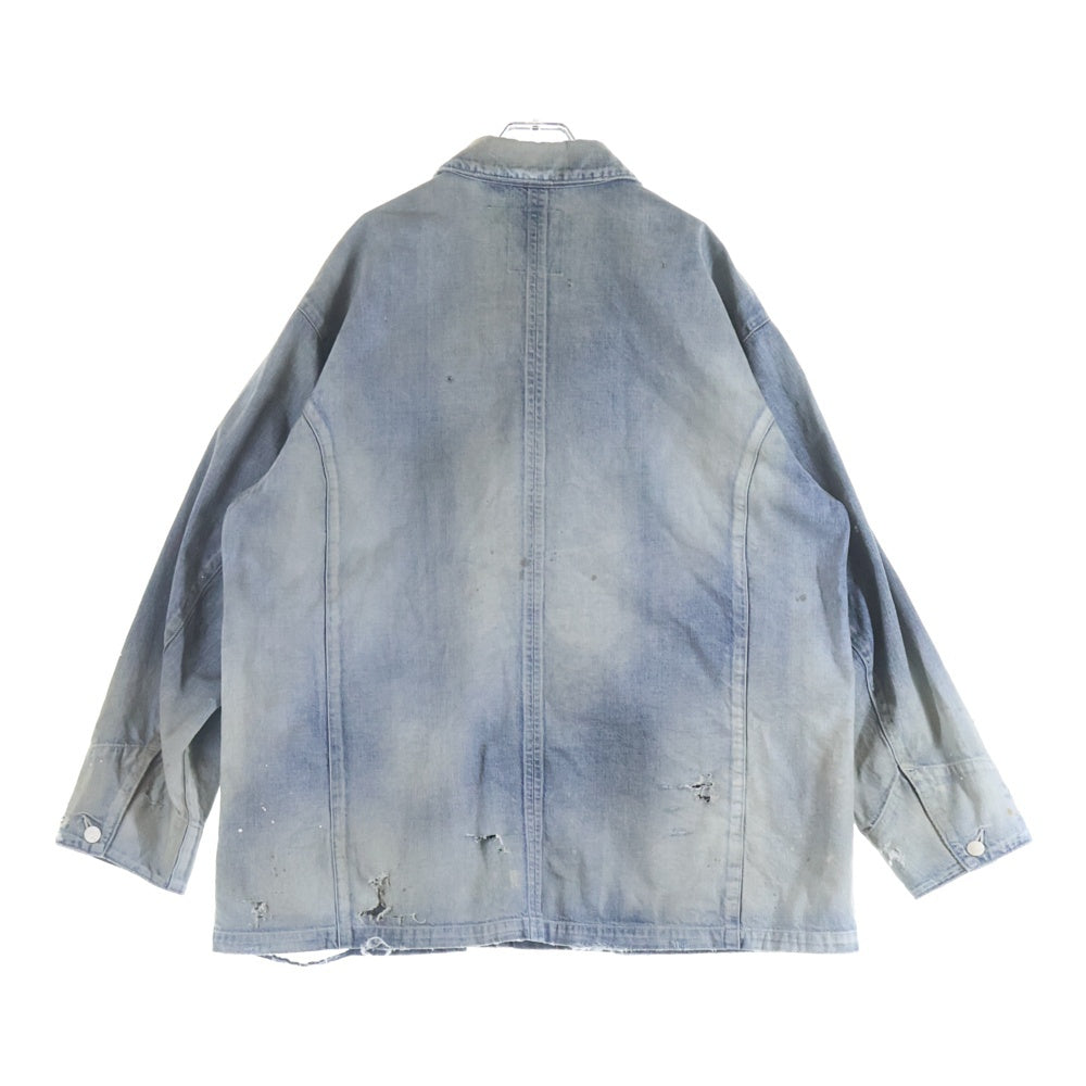 ANCELLM(アンセルム) 24SS DENIM COVERALL ダメージ加工 マルチポケット デニムジャケット カバーオール インディゴ ANC-JK44-A