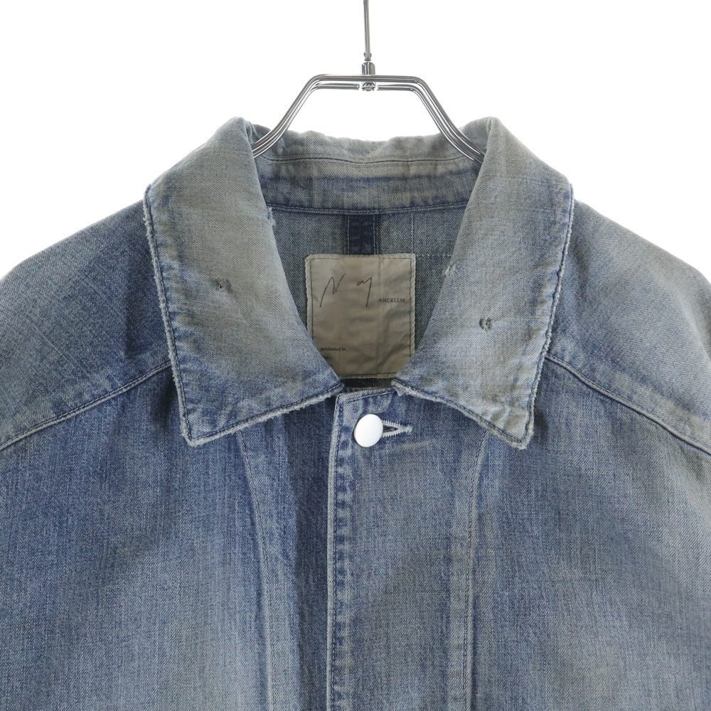 ANCELLM(アンセルム) 24SS DENIM COVERALL ダメージ加工 マルチポケット デニムジャケット カバーオール インディゴ ANC-JK44-A
