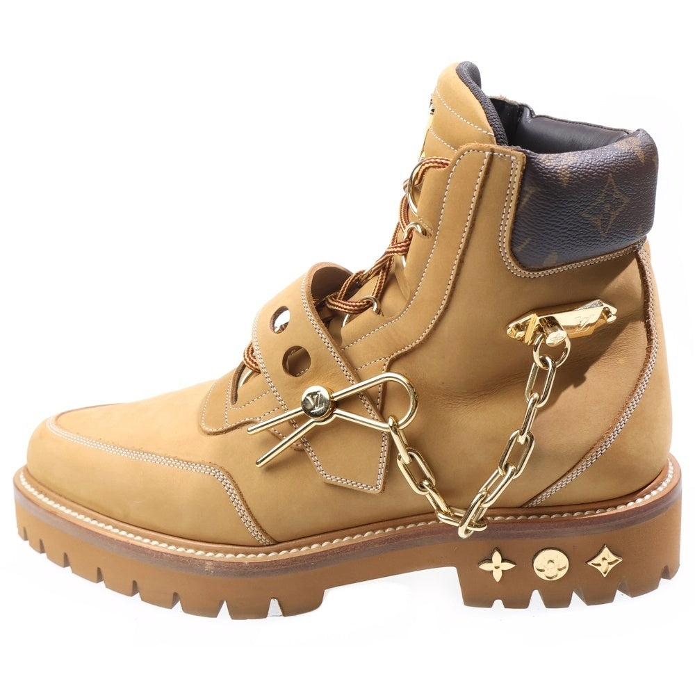 LOUIS VUITTON(ルイヴィトン) CREEPER ANKLE BOOT クリーパーライン チェーン装飾 ヌバック レザー アンクルブーツ ハイカットスニーカー ブラウン 1A54DM
