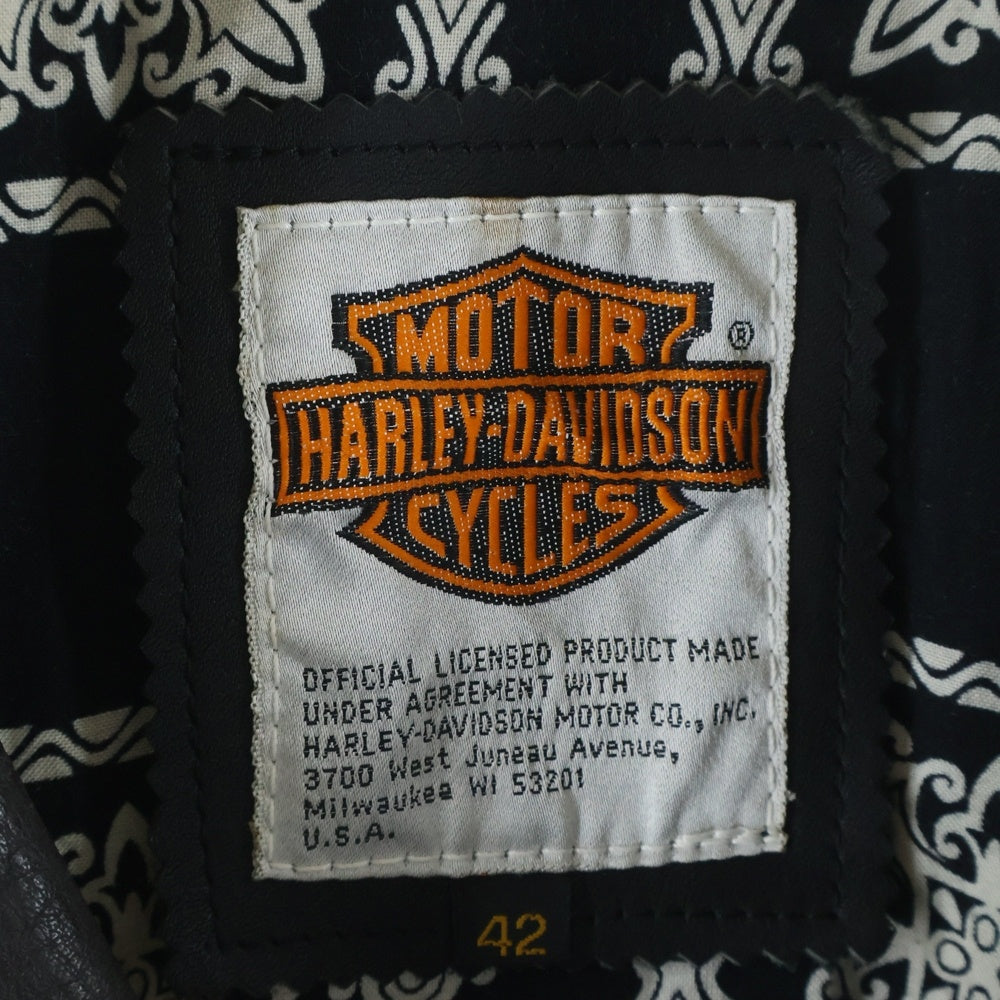HARLEY DAVIDSON(ハーレーダビッドソン) 裏地ペイズリー柄 フリンジ付き ダブルライダース レザージャケット ブラウン