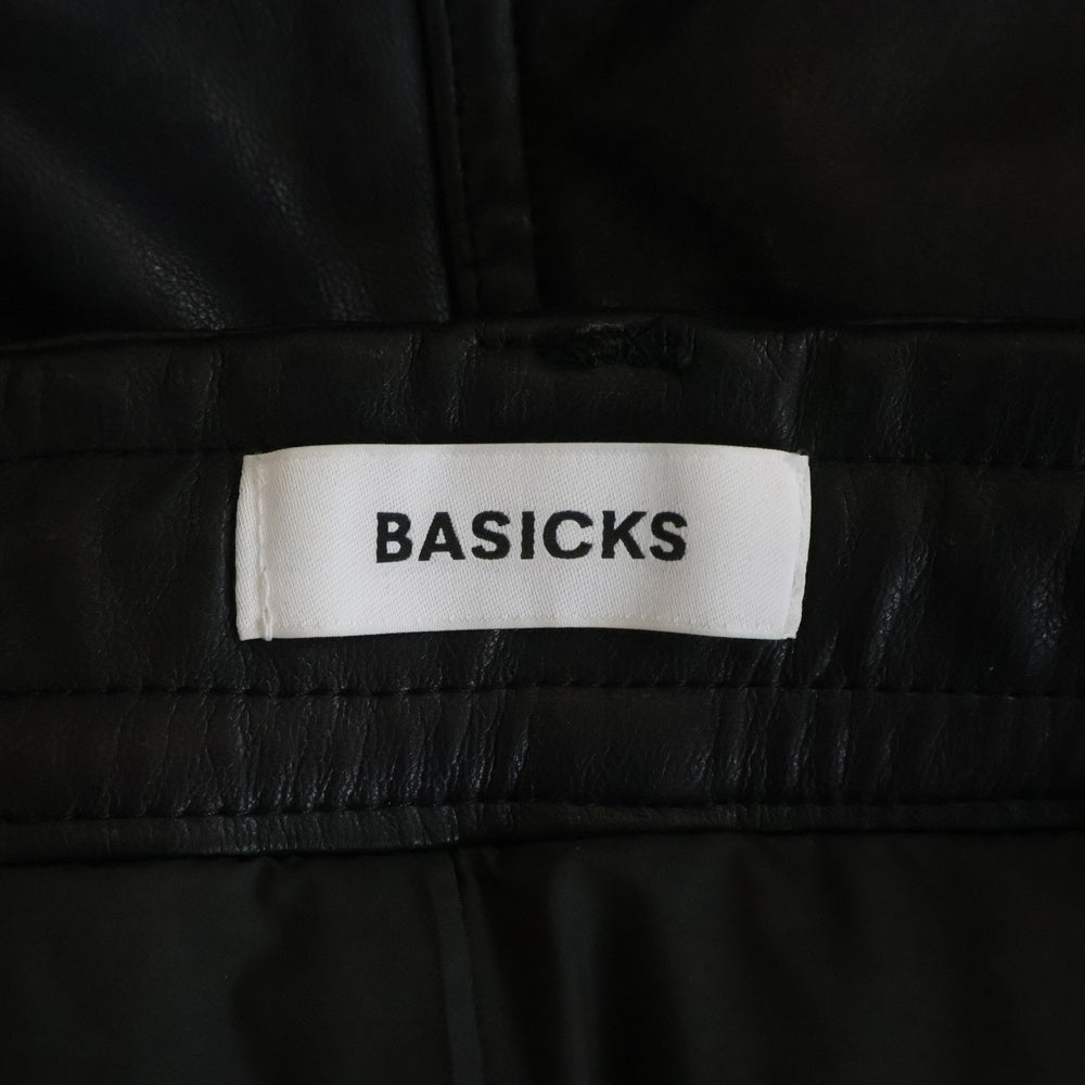 BASICKS(ベイシックス) PU LEATHER CARGO PANTS ジップフライ フェイクレザーカーゴパンツ ブラック