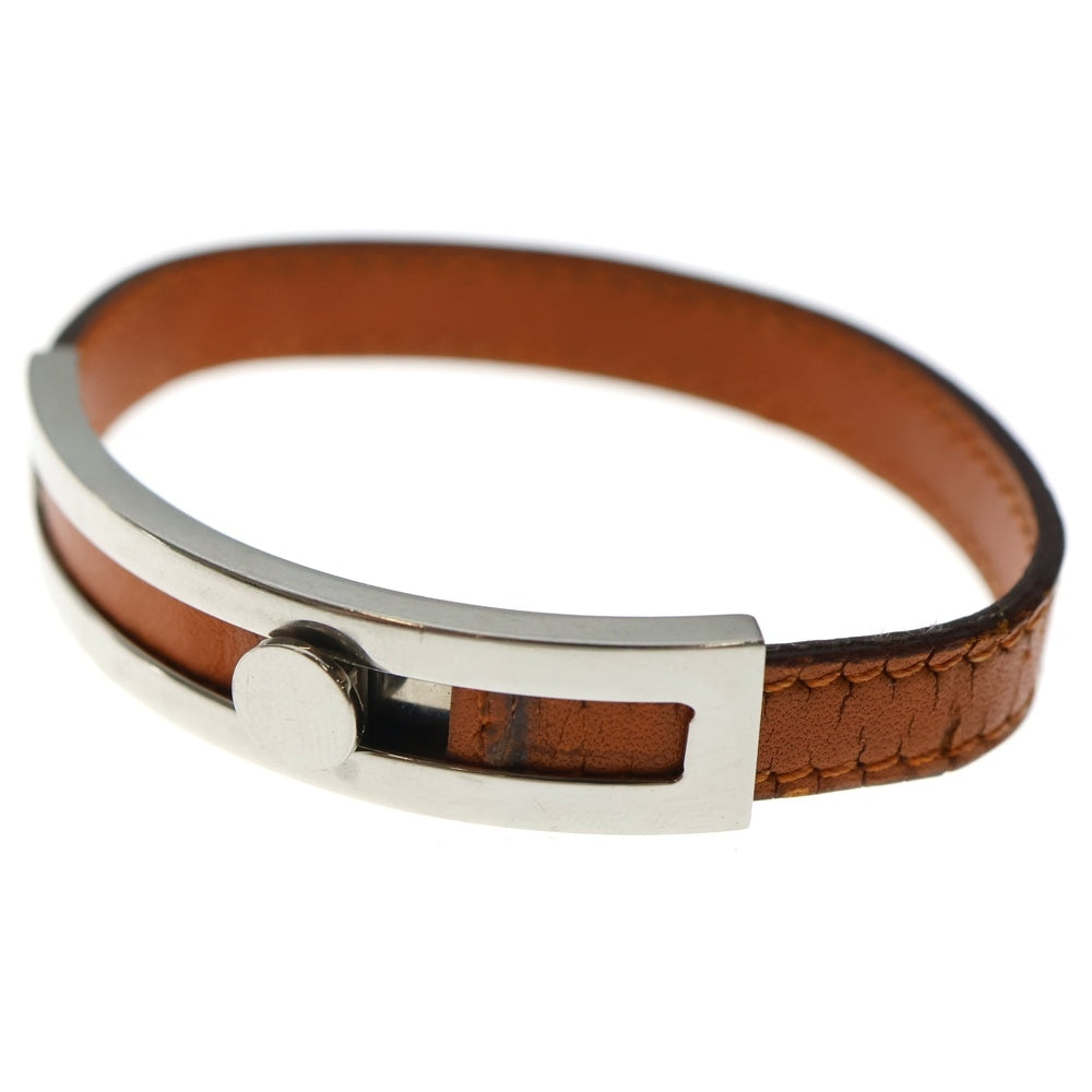 HERMES(エルメス) □I刻印 プスプス シルバー金具 レザー ブレスレット バングル シルバー/ブラウン レディース