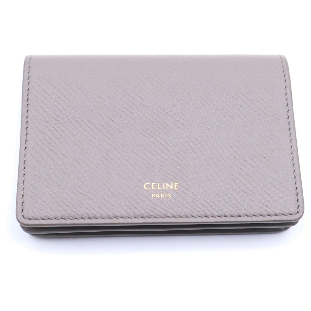 CELINE(セリーヌ) ビジネスカードホルダー グレインドカーフスキン レザーカードケース 名刺入れ グレー レディース