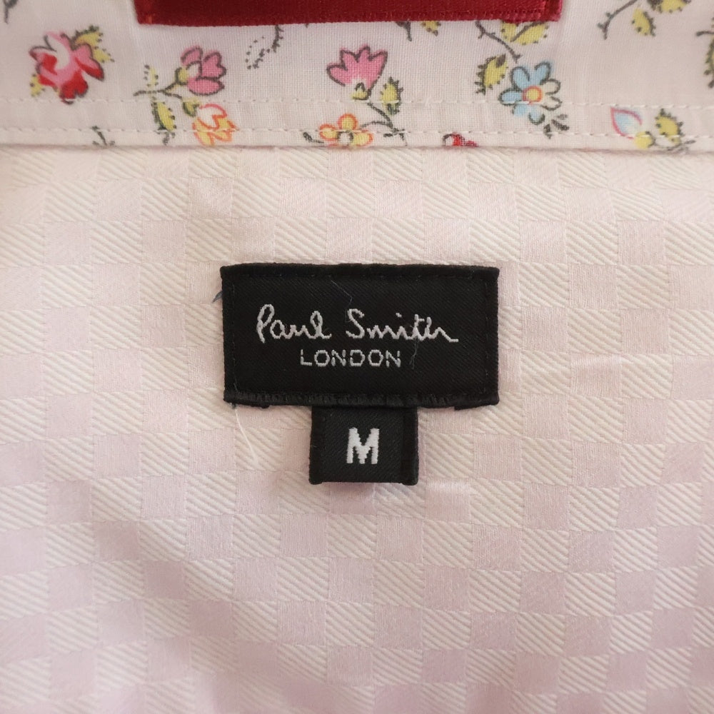 Paul Smith(ポールスミス) ウィングカラー 格子柄 胸エンブロイダリーデザイン 長袖シャツ ピンク