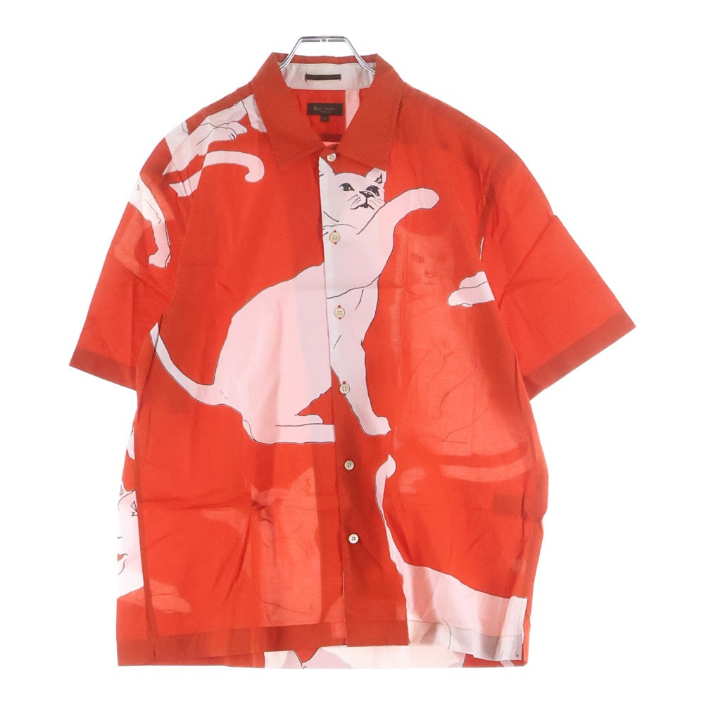 Paul Smith(ポールスミス) 猫総柄プリント コットン 長袖シャツ レッド/ホワイト PC-CR-51156