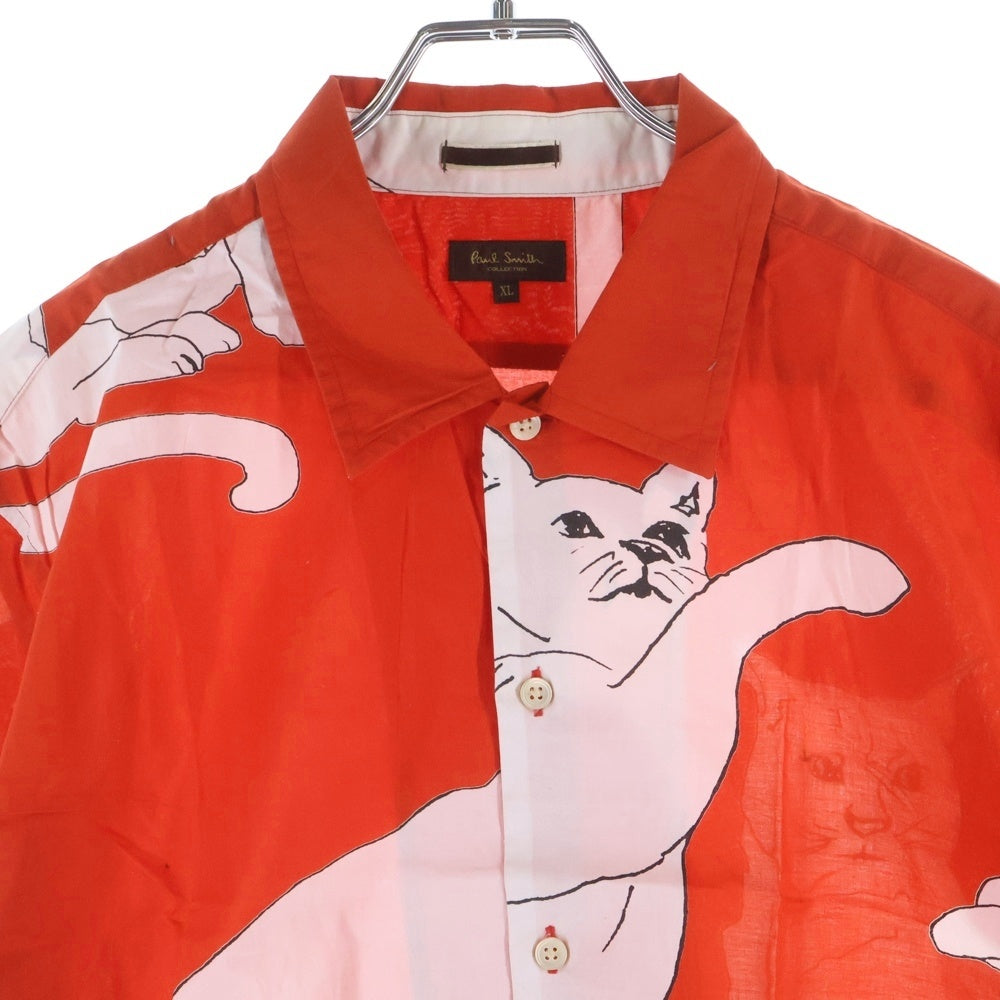 Paul Smith(ポールスミス) 猫総柄プリント コットン 長袖シャツ レッド/ホワイト PC-CR-51156