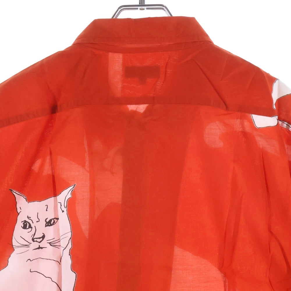 Paul Smith(ポールスミス) 猫総柄プリント コットン 長袖シャツ レッド/ホワイト PC-CR-51156