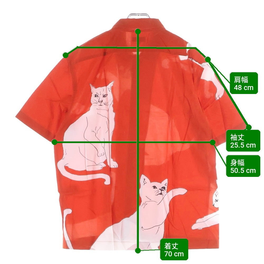 Paul Smith(ポールスミス) 猫総柄プリント コットン 長袖シャツ レッド/ホワイト PC-CR-51156