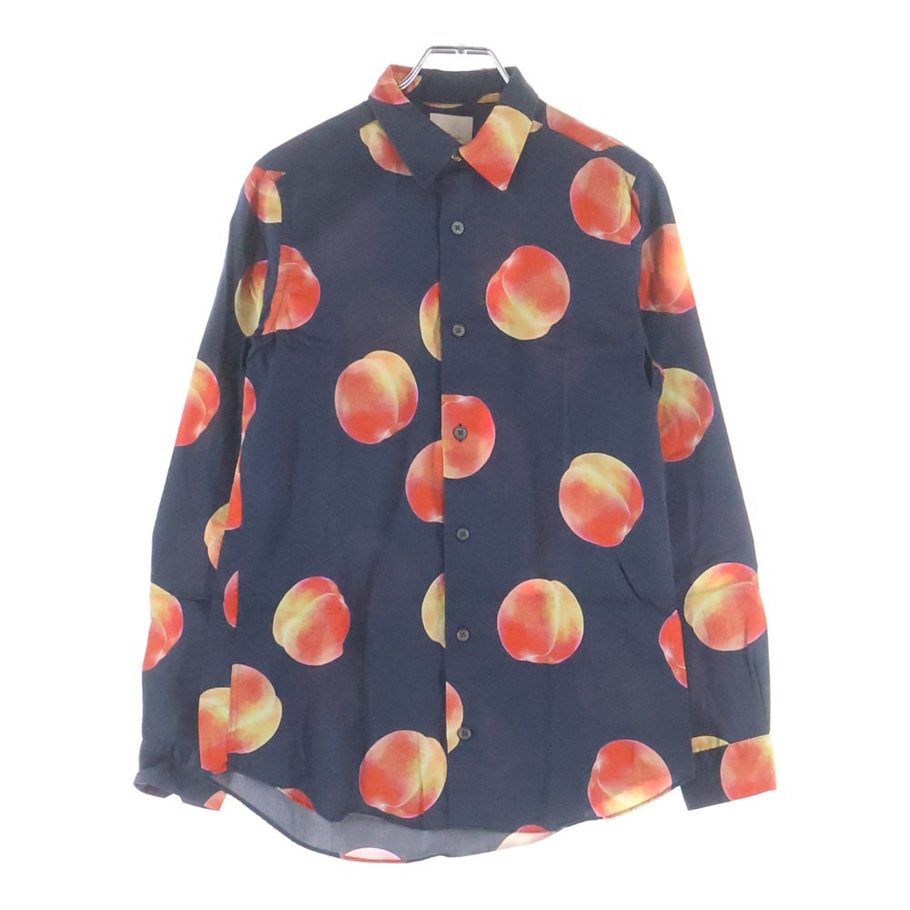 Paul Smith(ポールスミス) ピーチ総柄 コットン 長袖シャツ ブラック/ピンク PF-CR-51822