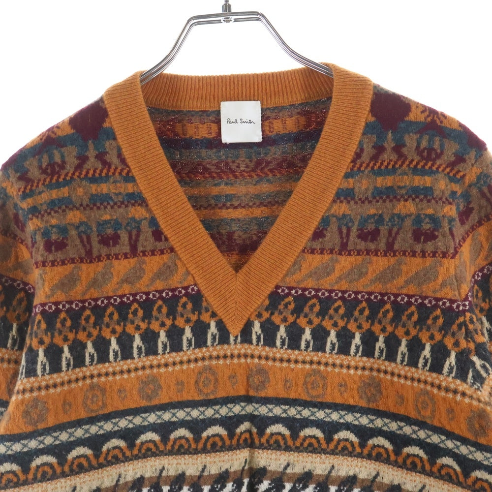 Paul Smith(ポールスミス) 総柄 Vネック ニットセーター ブラウン