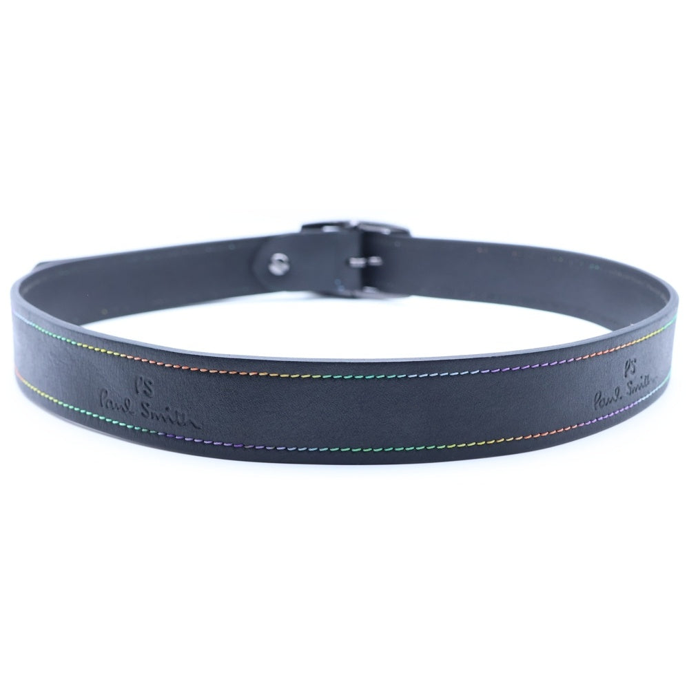 Paul Smith(ポールスミス) カラフルバックル ステッチデザイン レザーベルト ブラック