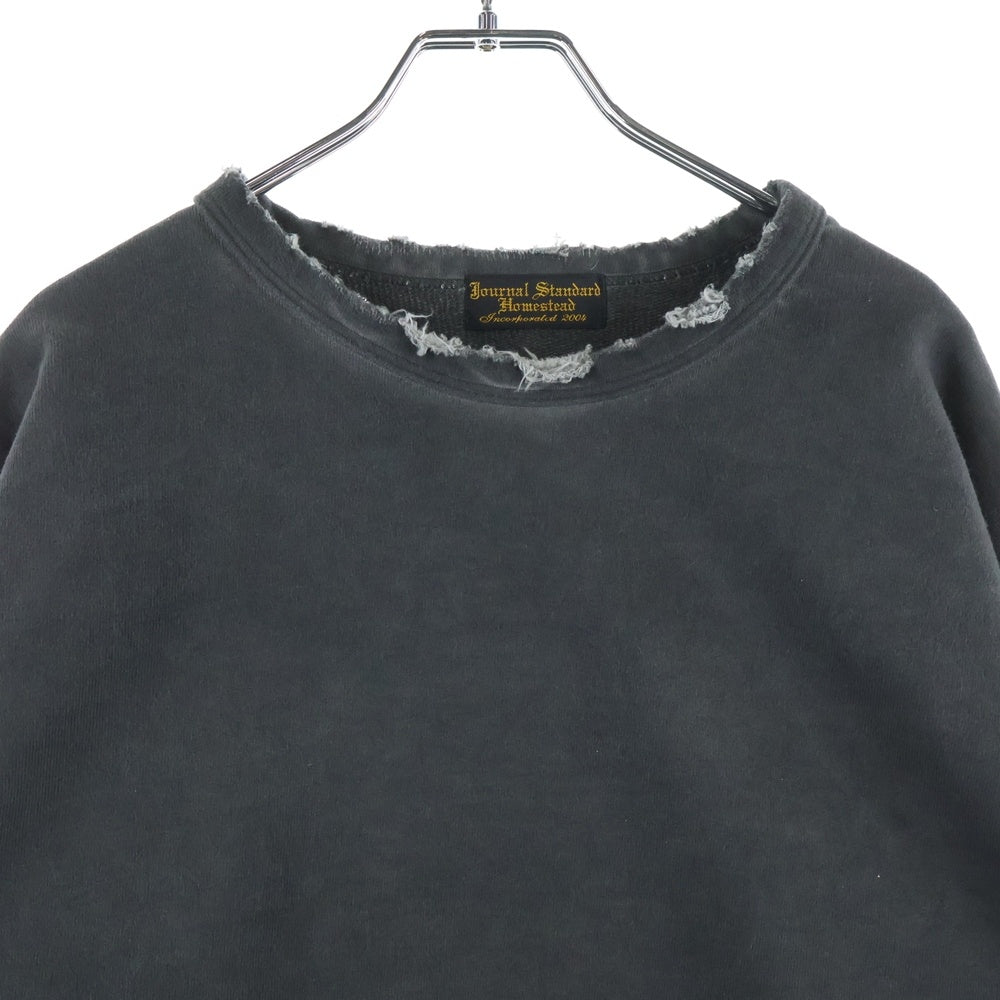 NO BRAND(ノーブランド) ダメージ加工 クルーネックスウェットトレーナー ブラック 25-070-470-6051-3-0