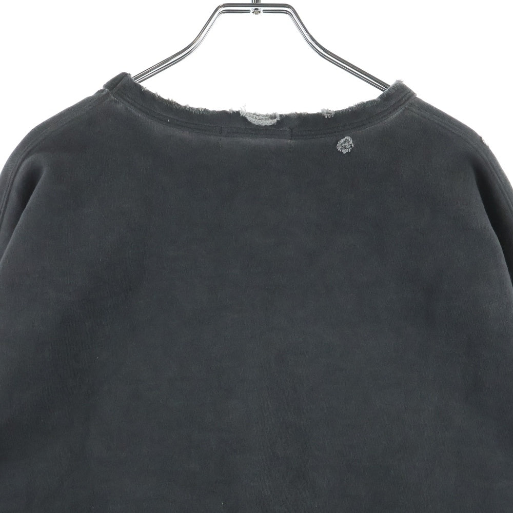 NO BRAND(ノーブランド) ダメージ加工 クルーネックスウェットトレーナー ブラック 25-070-470-6051-3-0