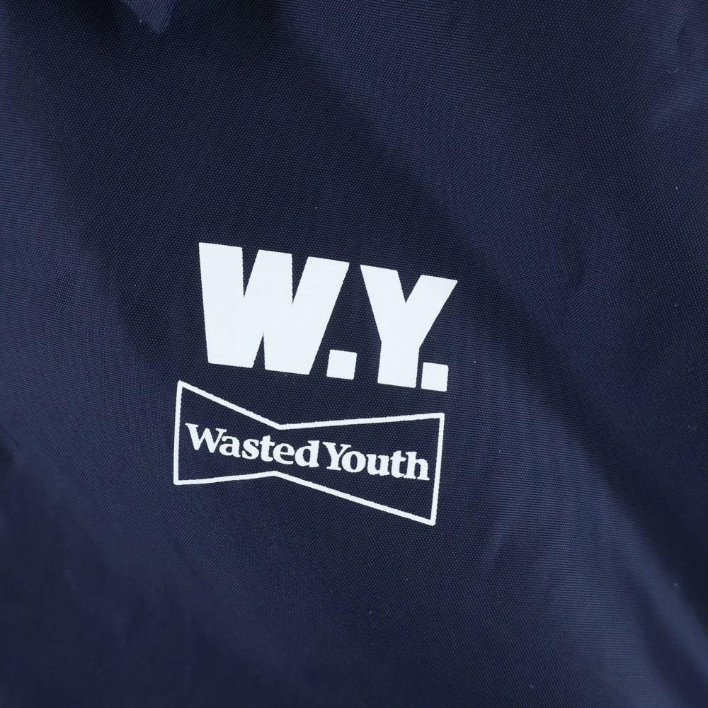 WASTED YOUTH(ウェイステッドユース) COACH JACKET 背面ロゴプリント ナイロンコーチジャケット ネイビー WY27JK001