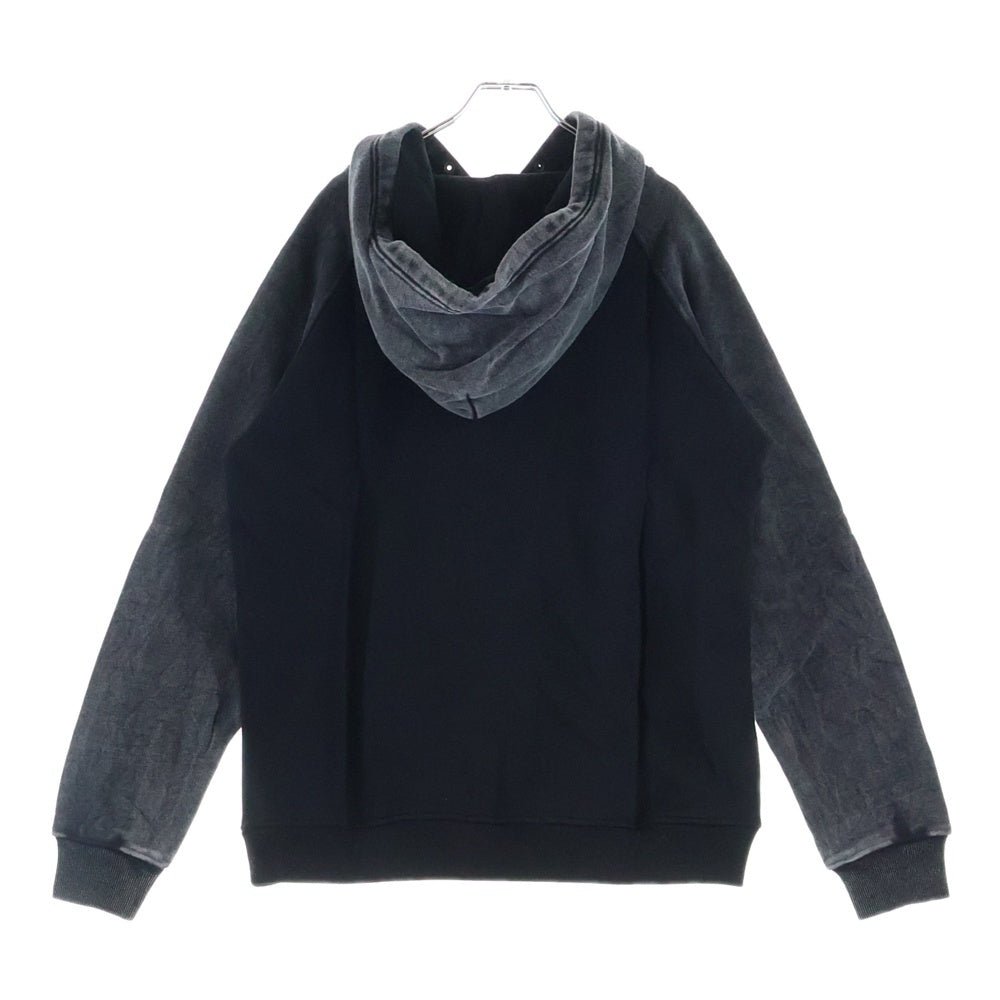 RECKLESS SCHOLARS(レックレススカラーズ) STONEWASHED HOODIE レックレススカラーズ カンガルーポケット ストーンウオッシュド プルオーバースウェットパーカー ブラック/グレー