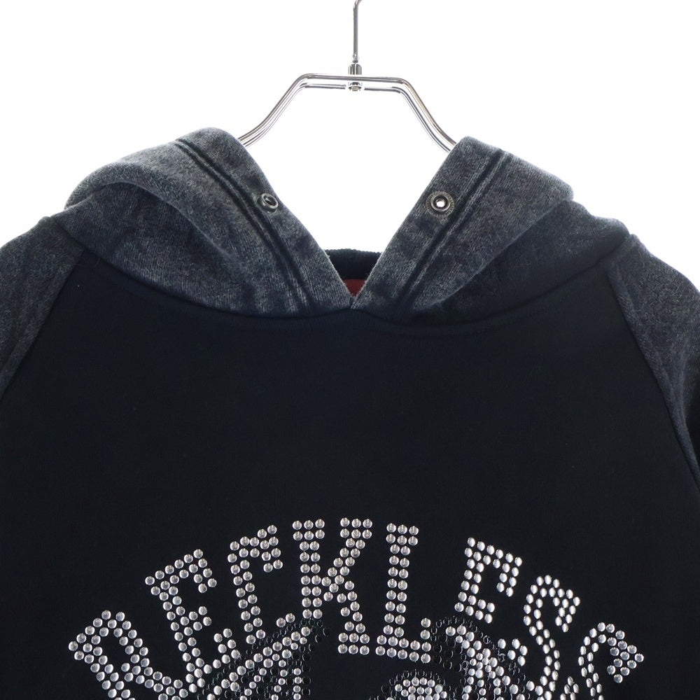 RECKLESS SCHOLARS(レックレススカラーズ) STONEWASHED HOODIE レックレススカラーズ カンガルーポケット ストーンウオッシュド プルオーバースウェットパーカー ブラック/グレー