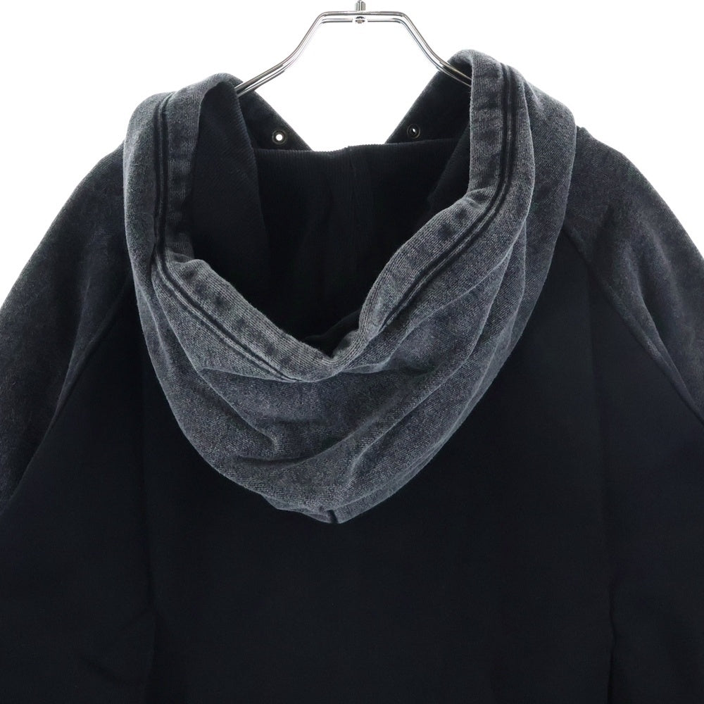 RECKLESS SCHOLARS(レックレススカラーズ) STONEWASHED HOODIE レックレススカラーズ カンガルーポケット ストーンウオッシュド プルオーバースウェットパーカー ブラック/グレー
