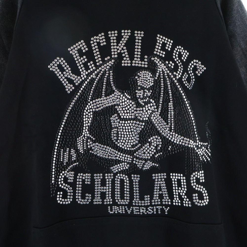 RECKLESS SCHOLARS(レックレススカラーズ) STONEWASHED HOODIE レックレススカラーズ カンガルーポケット ストーンウオッシュド プルオーバースウェットパーカー ブラック/グレー