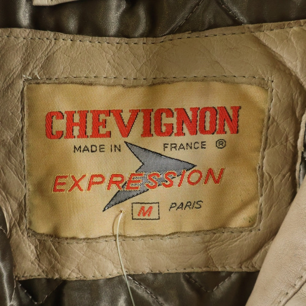 CHEVIGNON(シェピニオン) マルチポケット 裏地キルティング レザージャケット ベージュ