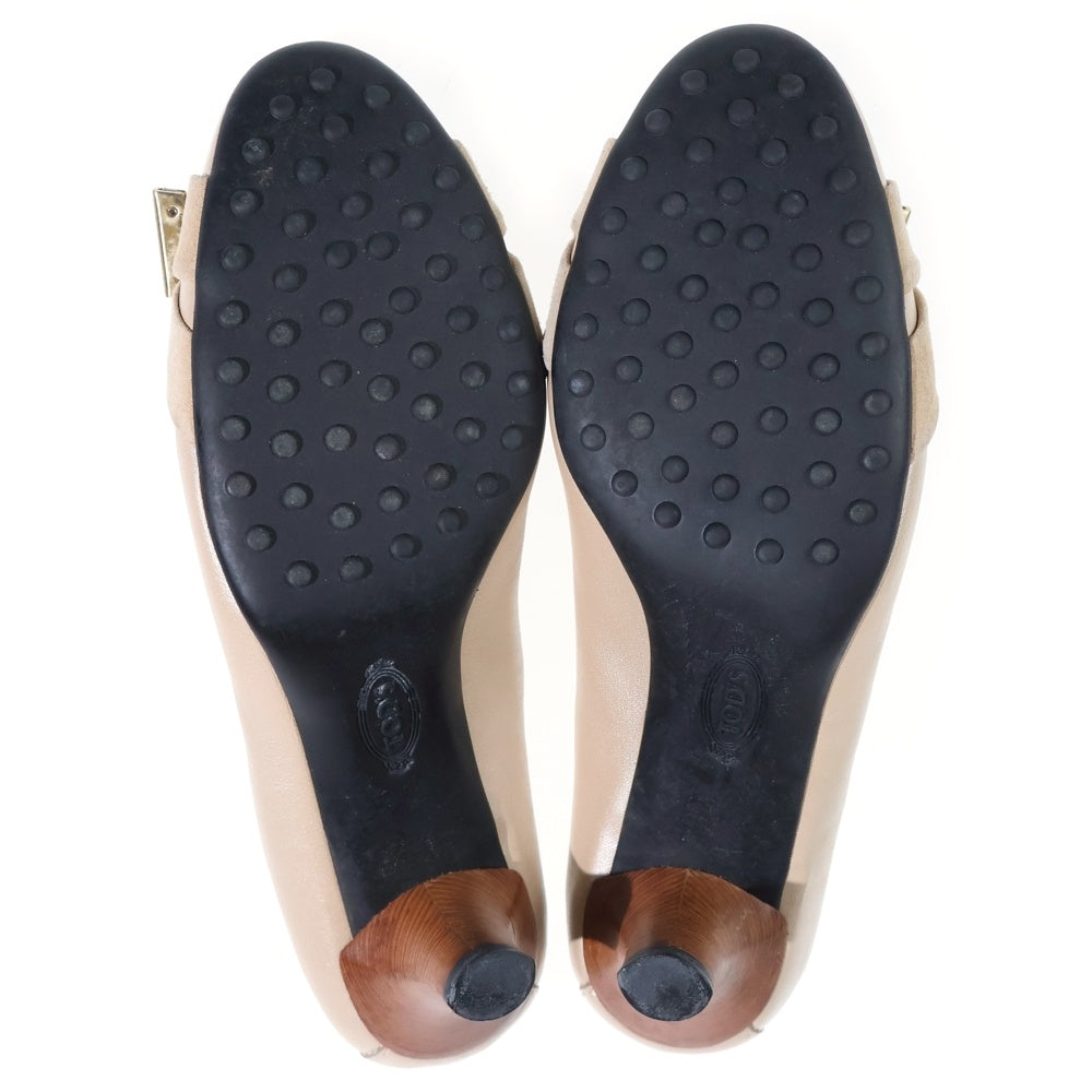 TOD'S(トッズ) ラウンドトゥ フロンドリボン レザーパンプス ハイヒール レディース ベージュ