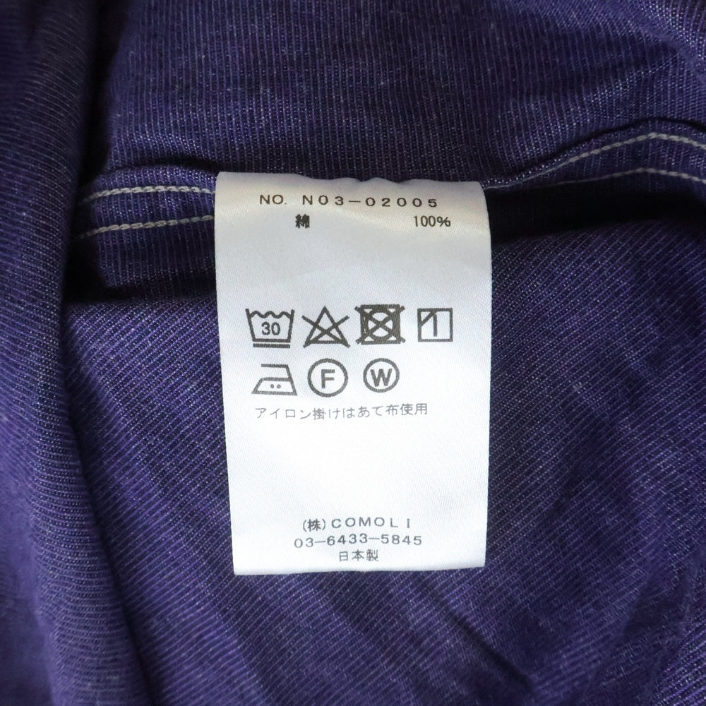 COMOLI(コモリ) 18AW バンドカラー プルオーバーカーゴシャツ パープル N03-02005